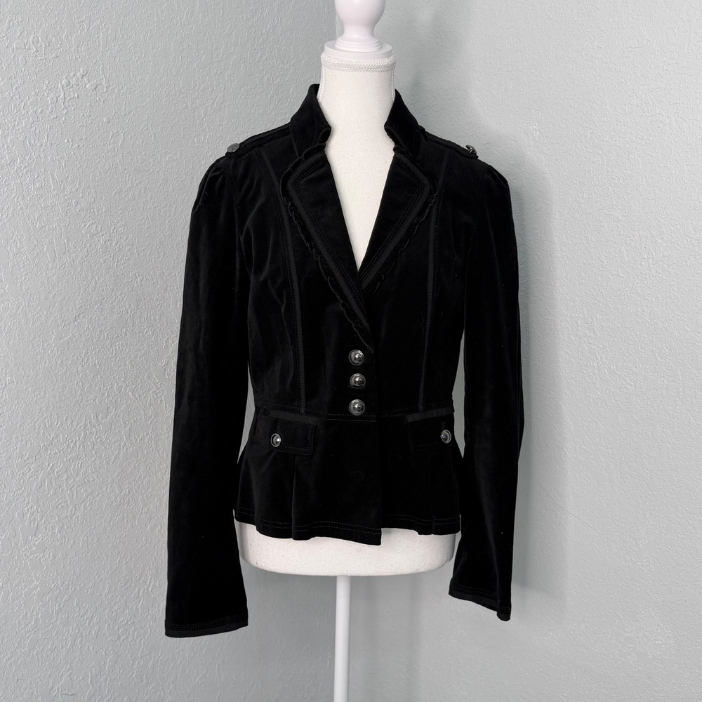 White House Black Market Black Velvet Military‎ Peplum Blazer Jacket Size 6